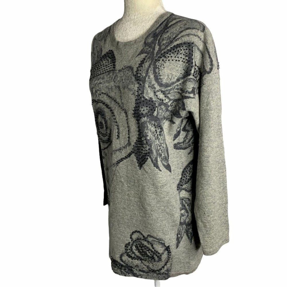 Vintage Lambswool Angora Beaded Sweater M Grey - Picture 5 of 8